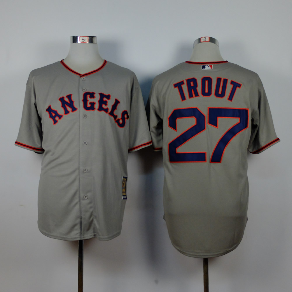 Men Los Angeles Angels #27 Trout Grey Throwback MLB Jerseys->los angeles angels->MLB Jersey